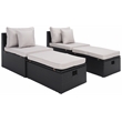 Safavieh Pramla Outdoor Wicker and Rattan Sette with Ottoman in Black/Light Gray