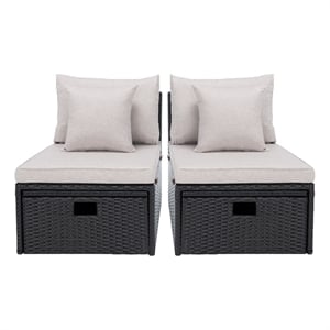 Safavieh Pramla Outdoor Wicker and Rattan Sette with Ottoman in Black/Light Gray