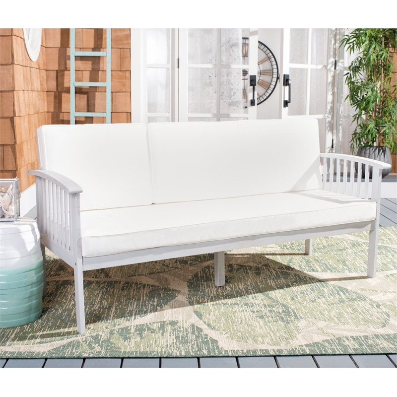 Safavieh Finnick Wood Outdoor Bench in Gray / Beige