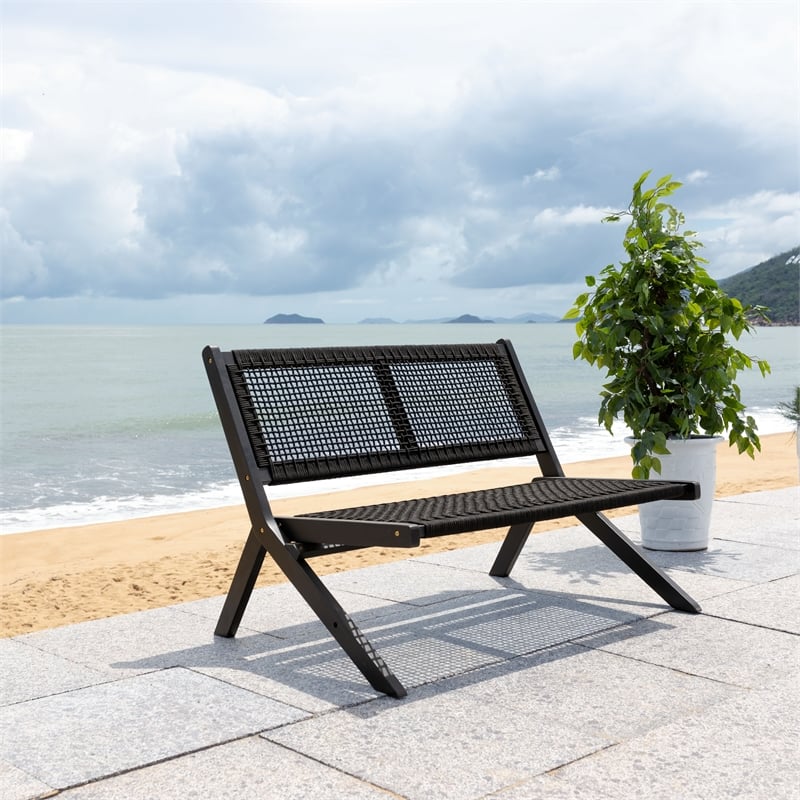 Safavieh Kobina Wood Outdoor Bench in Black / Black
