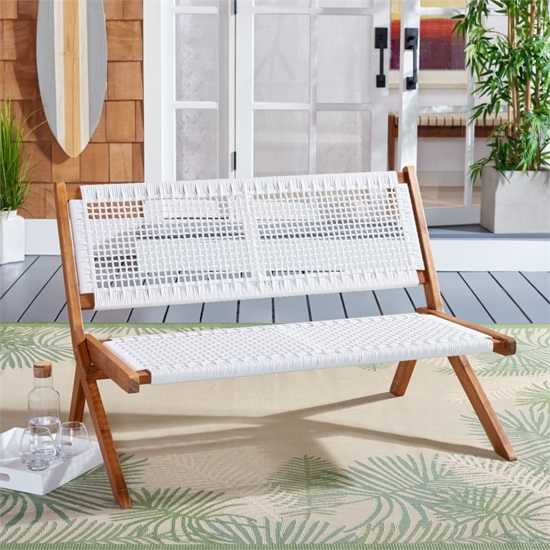 Safavieh Kobina Wood Outdoor Bench in Natural / White