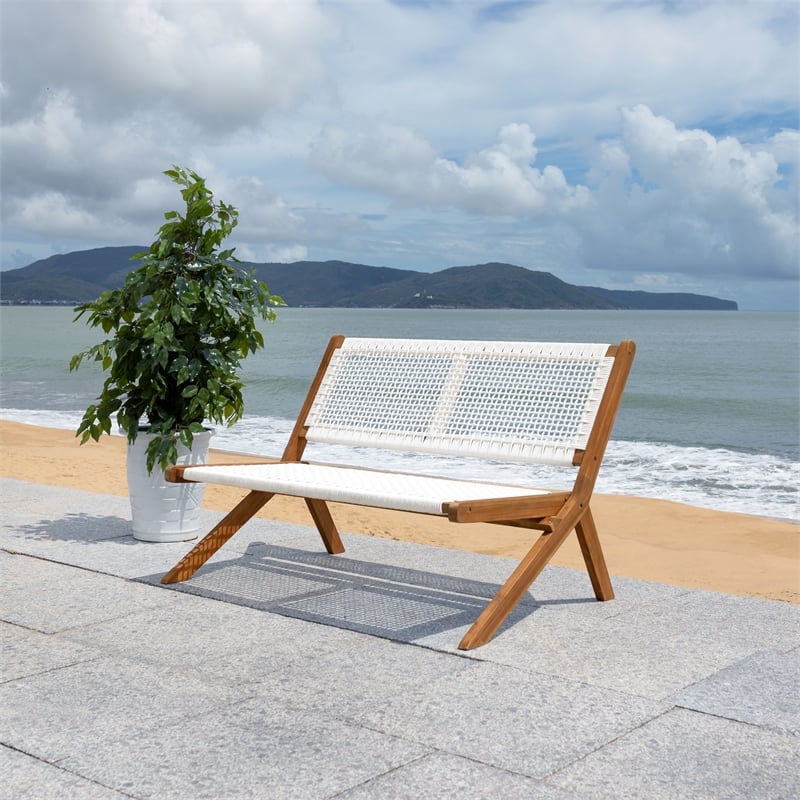 Safavieh Kobina Wood Outdoor Bench in Natural / White