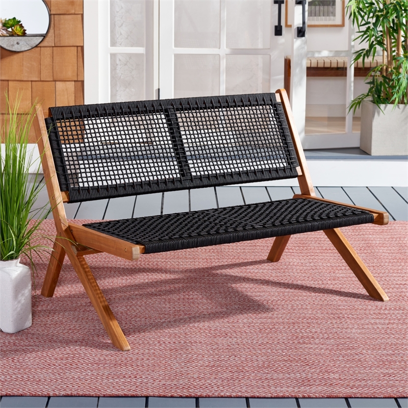 Safavieh Kobina Wood Outdoor Bench in Natural / Black