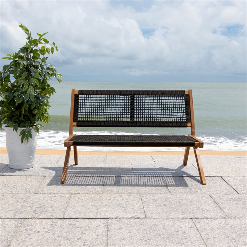 Safavieh Kobina Wood Outdoor Bench in Natural / Black
