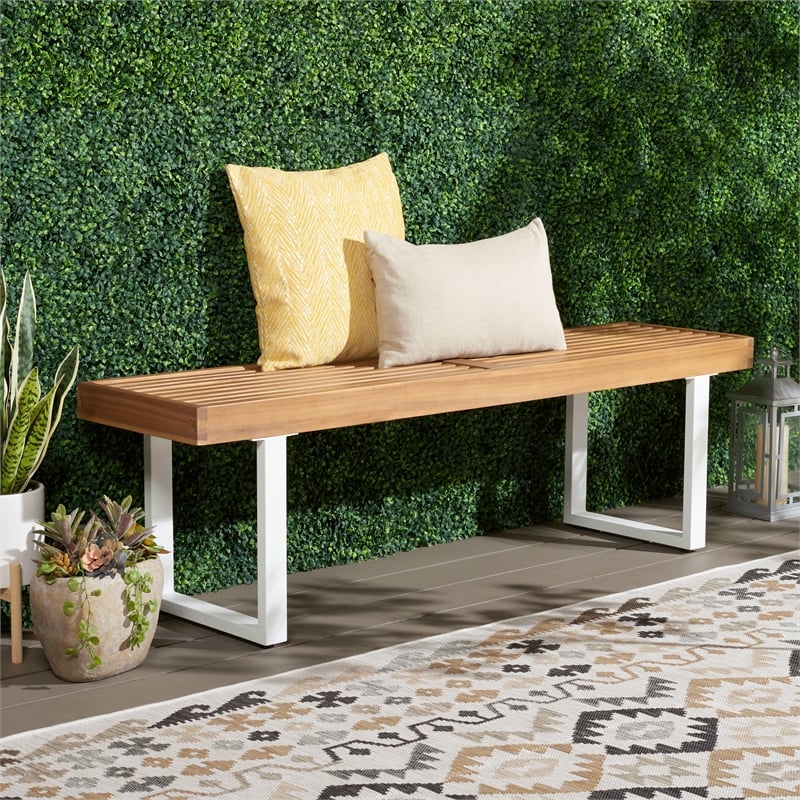 Safavieh Monti Wood Bench in Natural / White