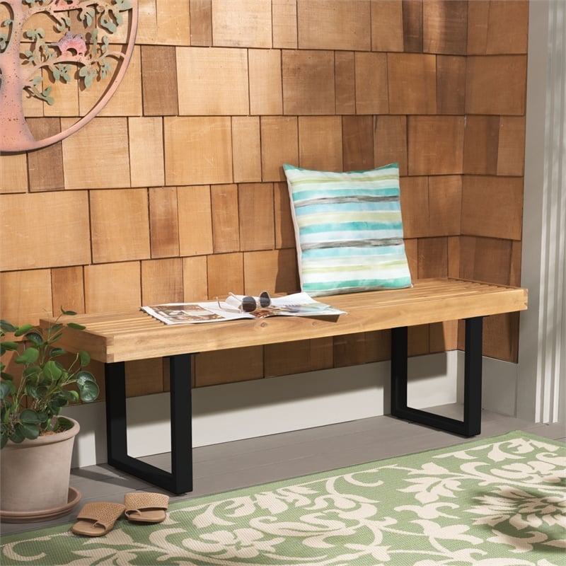 Safavieh Monti Wood Bench in Natural / Black