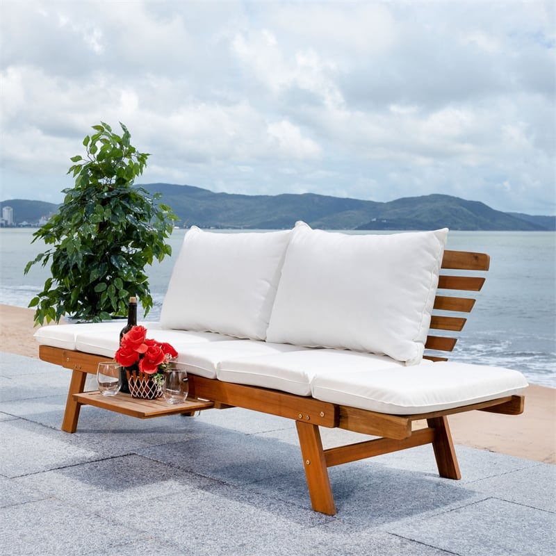 Safavieh Emely Wood Outdoor Daybed in Natural / Beige