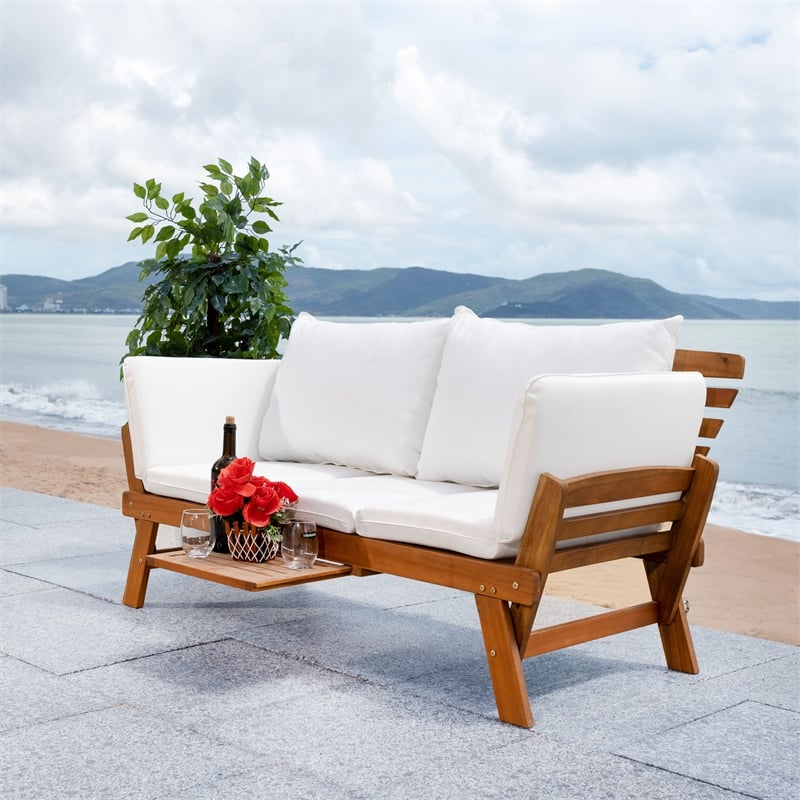 Safavieh Emely Wood Outdoor Daybed in Natural / Beige