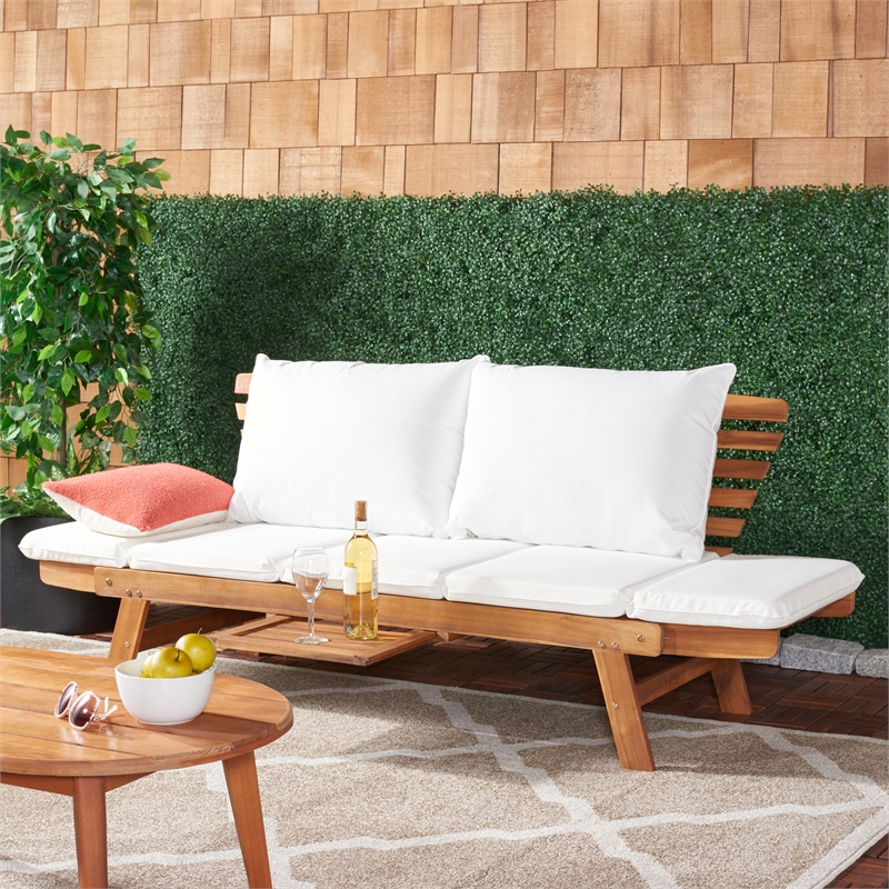 Safavieh Emely Wood Outdoor Daybed in Natural / Beige