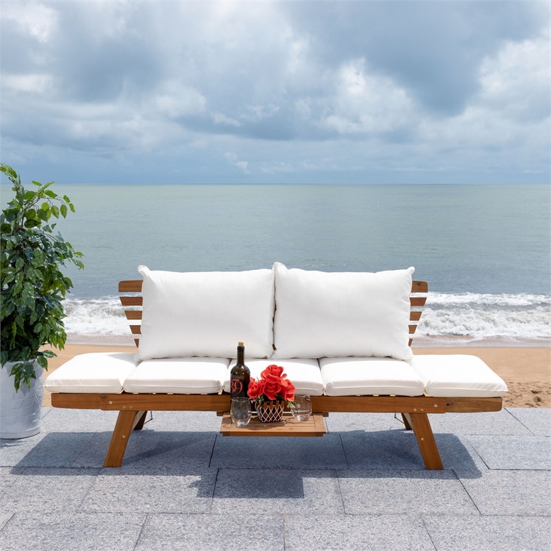 Safavieh Emely Wood Outdoor Daybed in Natural / Beige