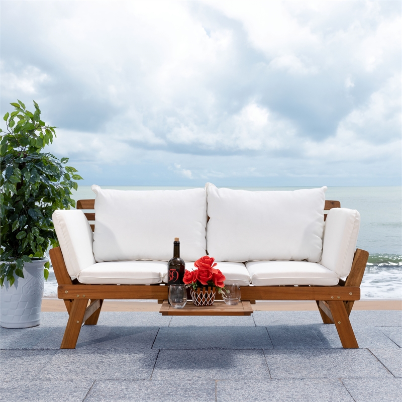 Safavieh Emely Wood Outdoor Daybed in Natural / Beige