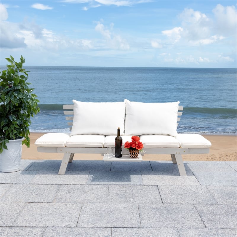 Safavieh Emely Wood Outdoor Daybed in Gray / Beige