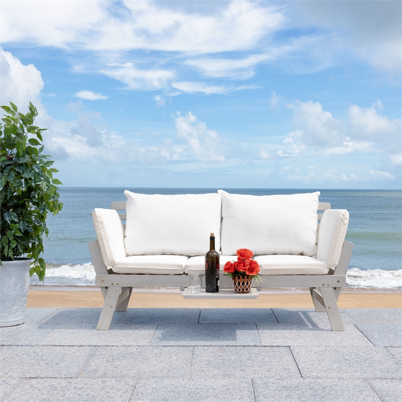 Safavieh Emely Wood Outdoor Daybed in Gray / Beige