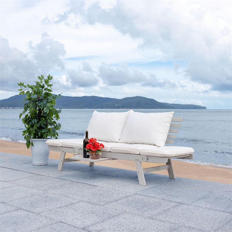 Safavieh Emely Wood Outdoor Daybed in Gray / Beige