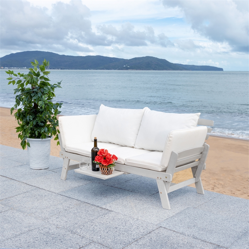 Safavieh Emely Wood Outdoor Daybed in Gray / Beige