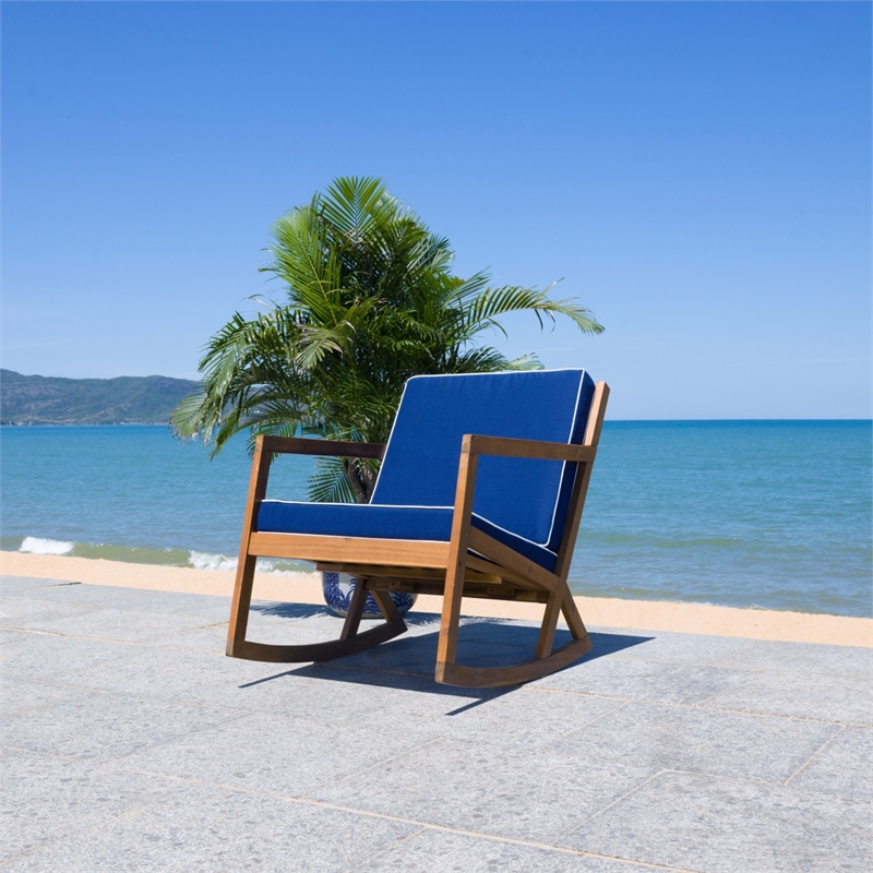 Safavieh Vernon Wood Rocking Chair in Natural / Navy