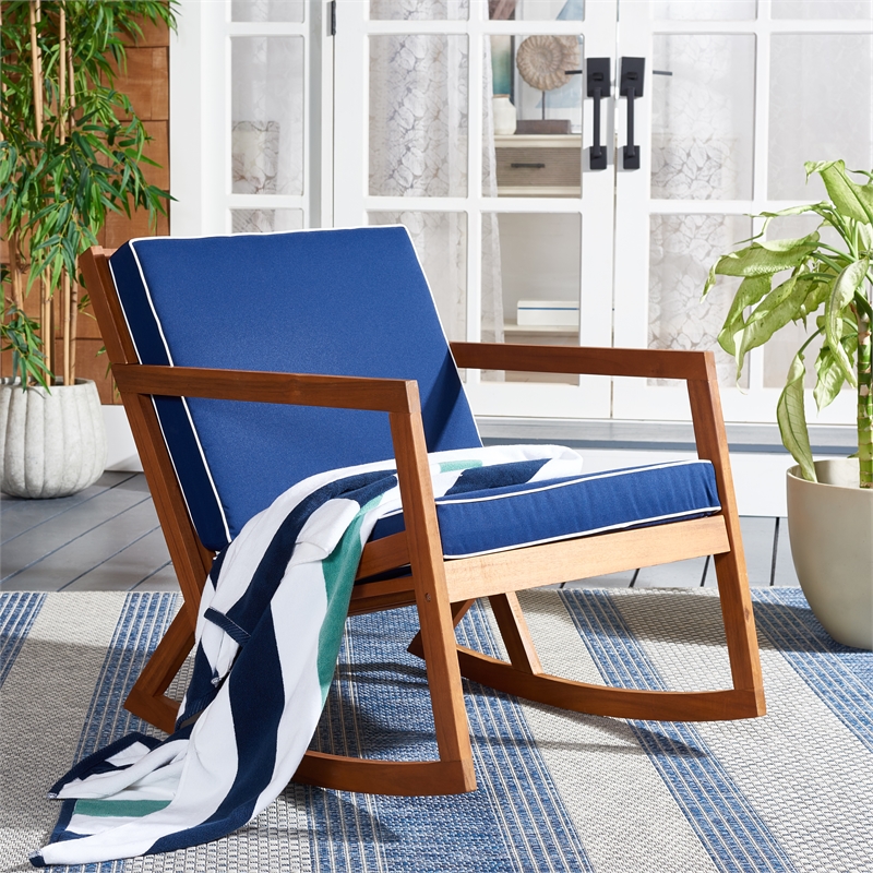 Safavieh Vernon Wood Rocking Chair in Natural / Navy
