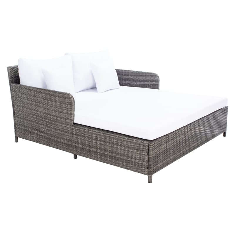 Safavieh Cadeo Wicker and Rattan Daybed in Gray / Brown / White