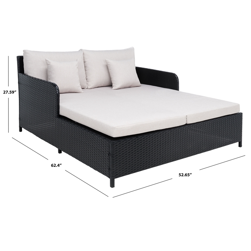 Safavieh Cadeo Wicker and Rattan Daybed in Black / Light Gray