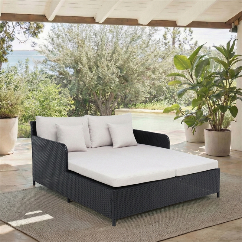 Safavieh Cadeo Wicker and Rattan Daybed in Black / Light Gray