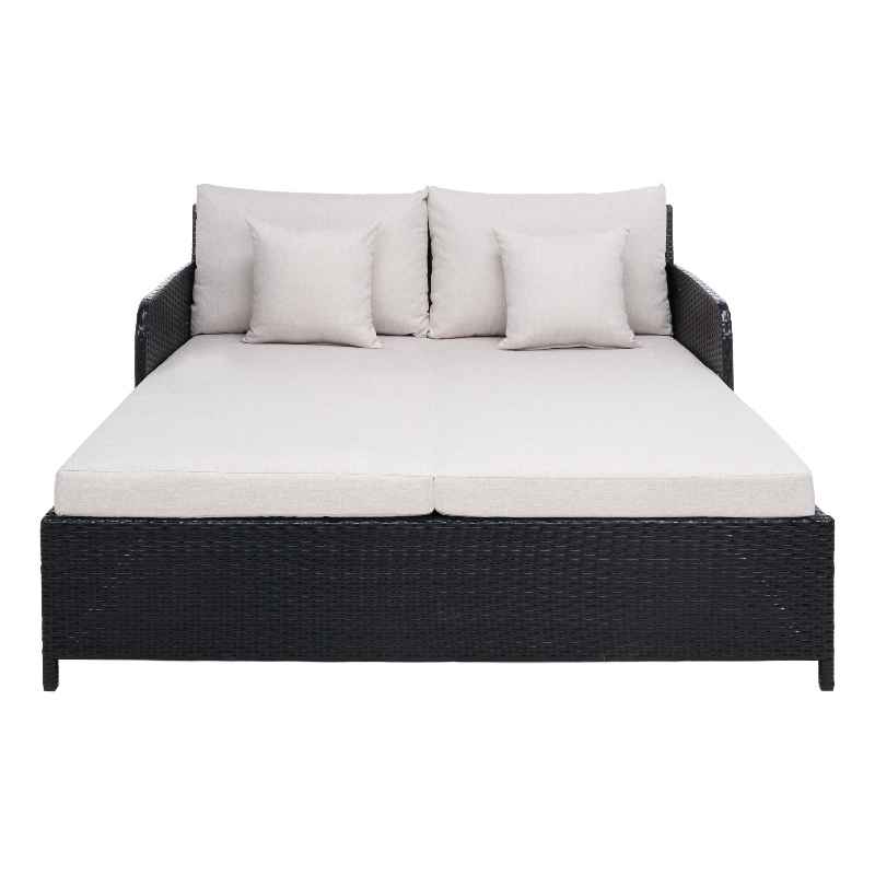 Safavieh Cadeo Wicker and Rattan Daybed in Black / Light Gray