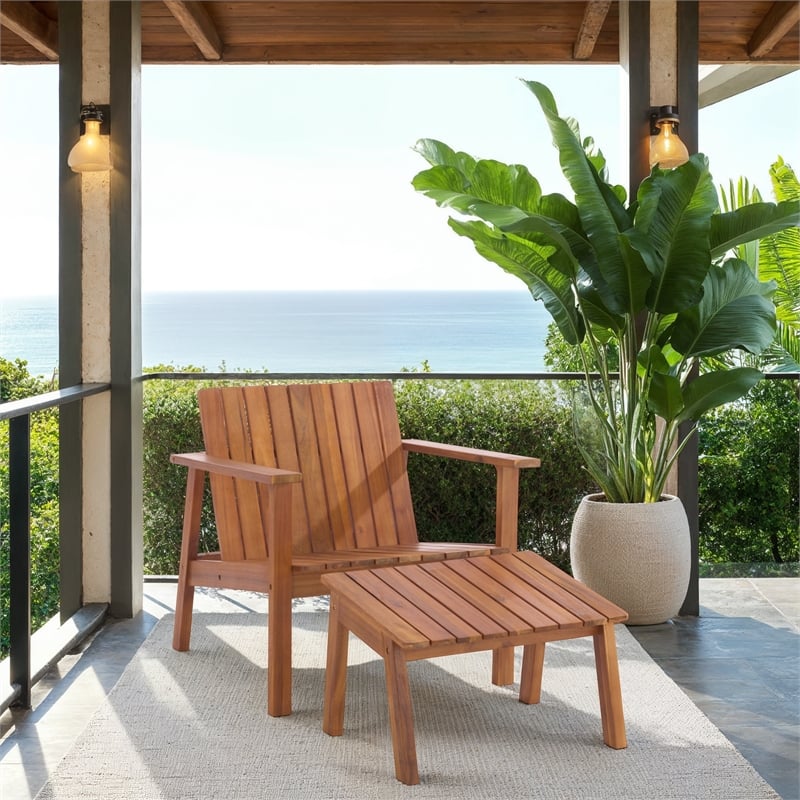Safavieh Fallon Wood Chair and Ottoman in Natural