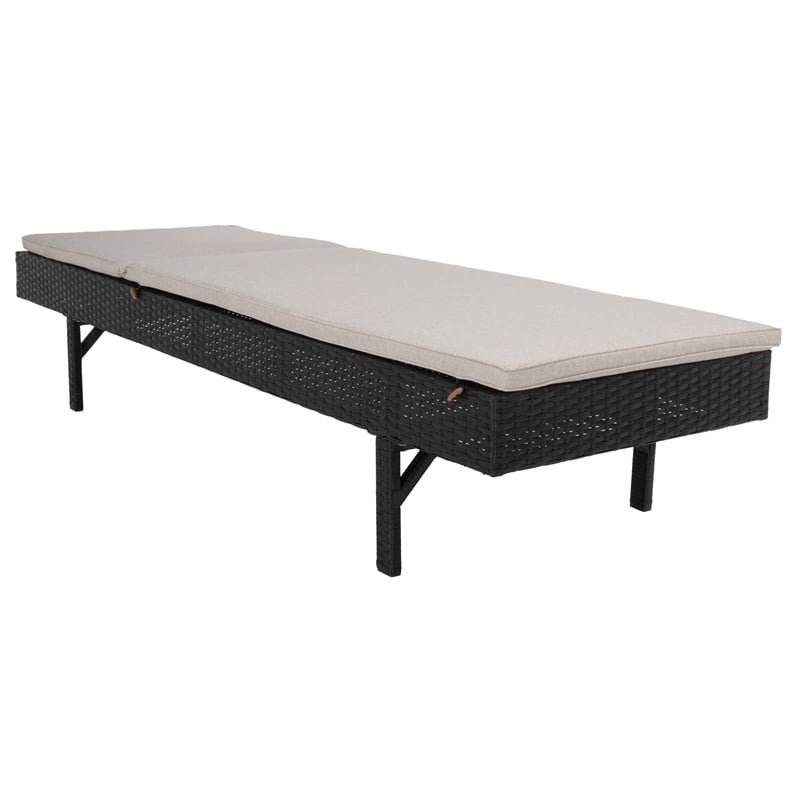 Safavieh Cam Wicker and Rattan Sunlounger in Black / Light Gray