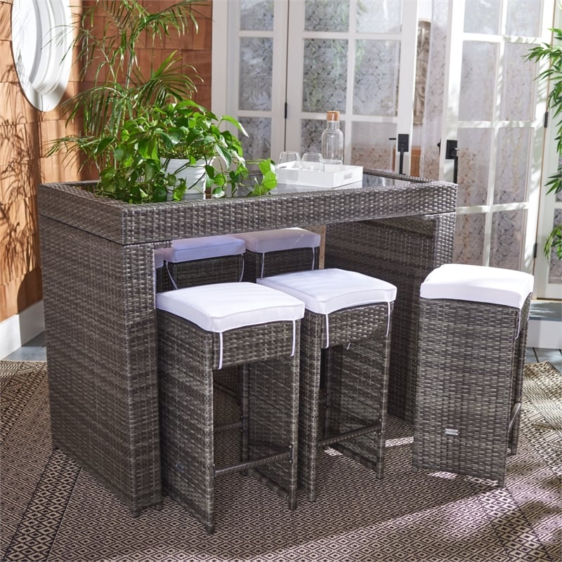 Safavieh Horus Wicker and Rattan Dining Set in Gray / Brown / White