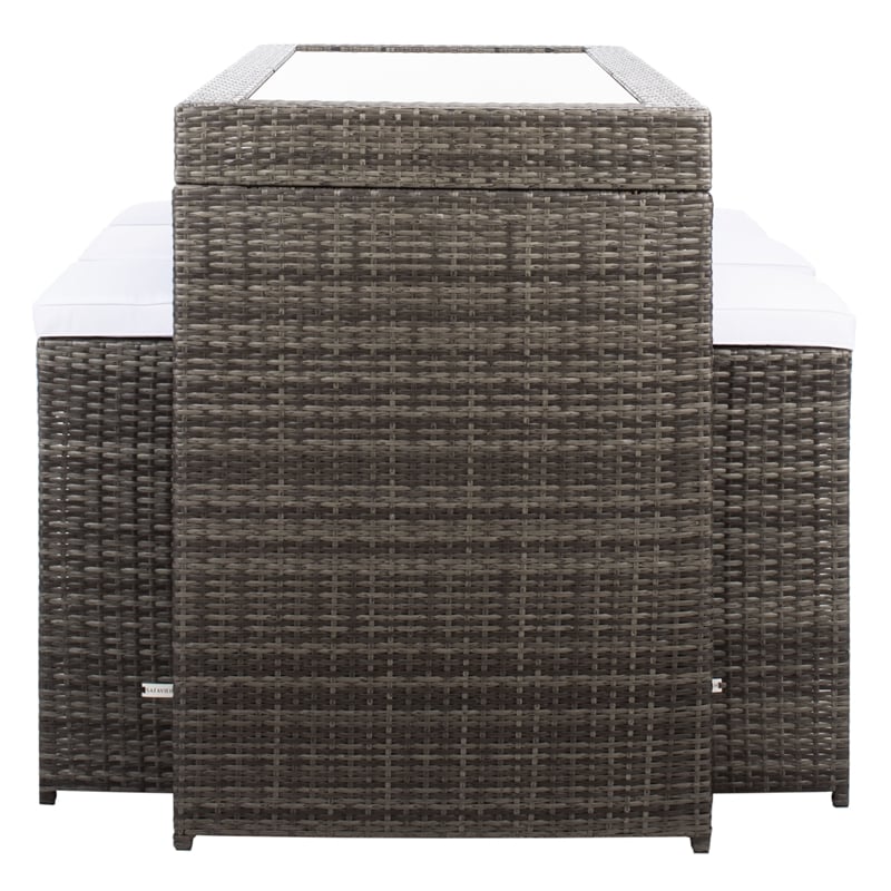 Safavieh Horus Wicker and Rattan Dining Set in Gray / Brown / White