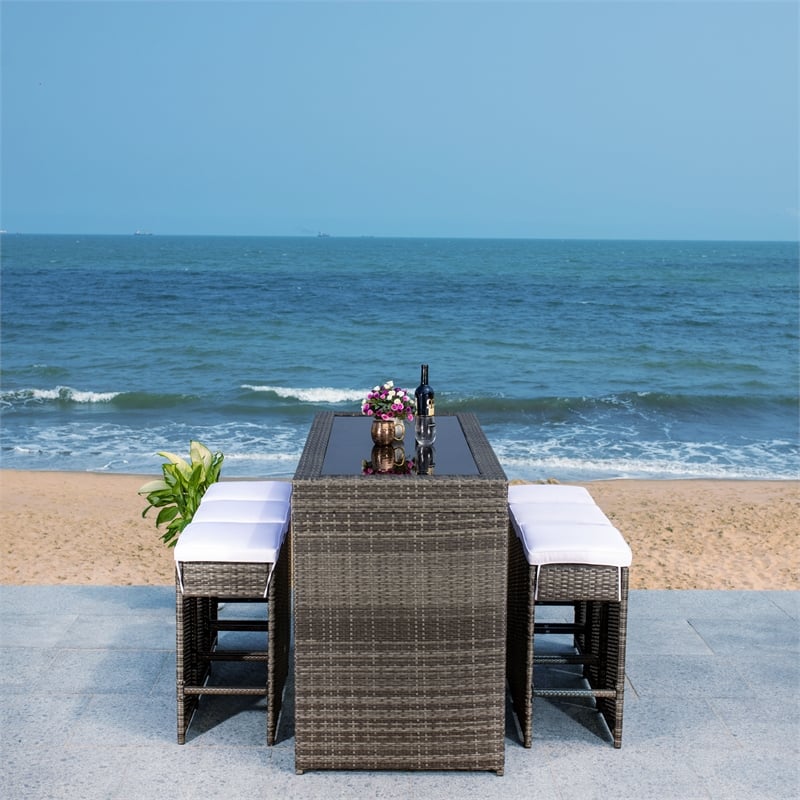 Safavieh Horus Wicker and Rattan Dining Set in Gray / Brown / White