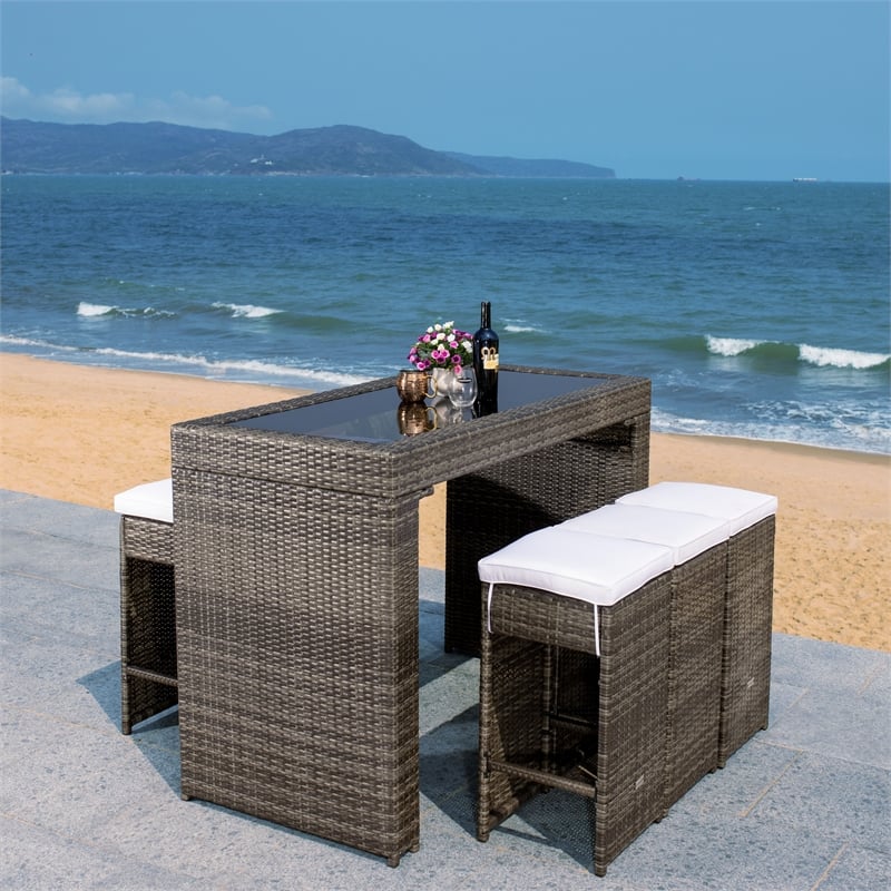 Safavieh Horus Wicker and Rattan Dining Set in Gray / Brown / White