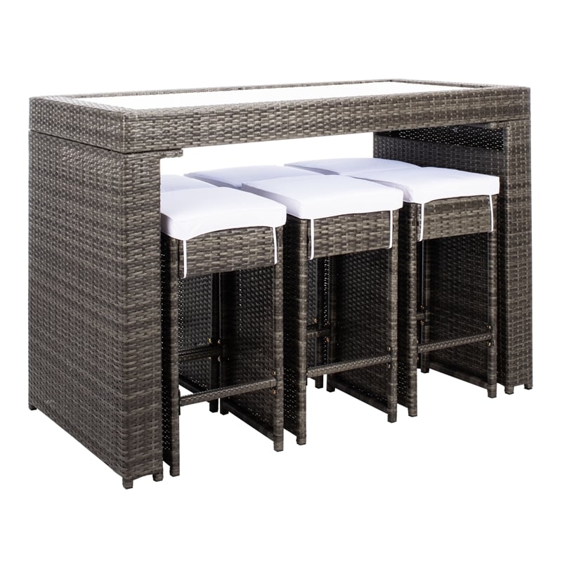 Safavieh Horus Wicker and Rattan Dining Set in Gray / Brown / White
