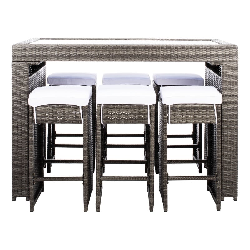 Safavieh Horus Wicker and Rattan Dining Set in Gray / Brown / White