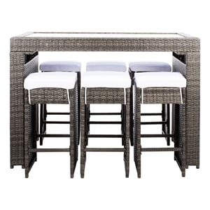 Safavieh Horus Wicker and Rattan Dining Set in Gray / Brown / White