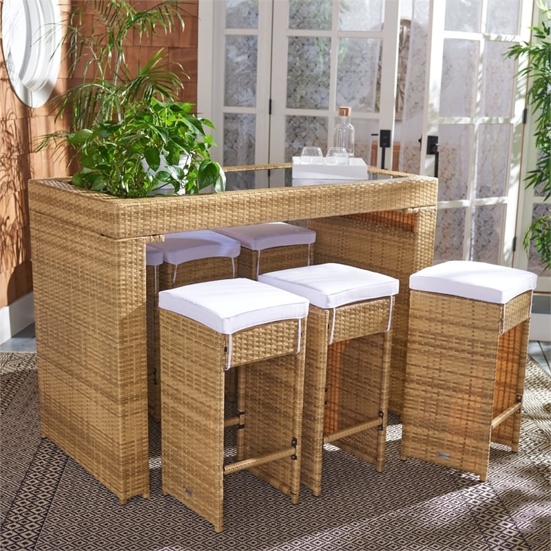 Safavieh Horus Wicker and Rattan Dining Set in Natural / White