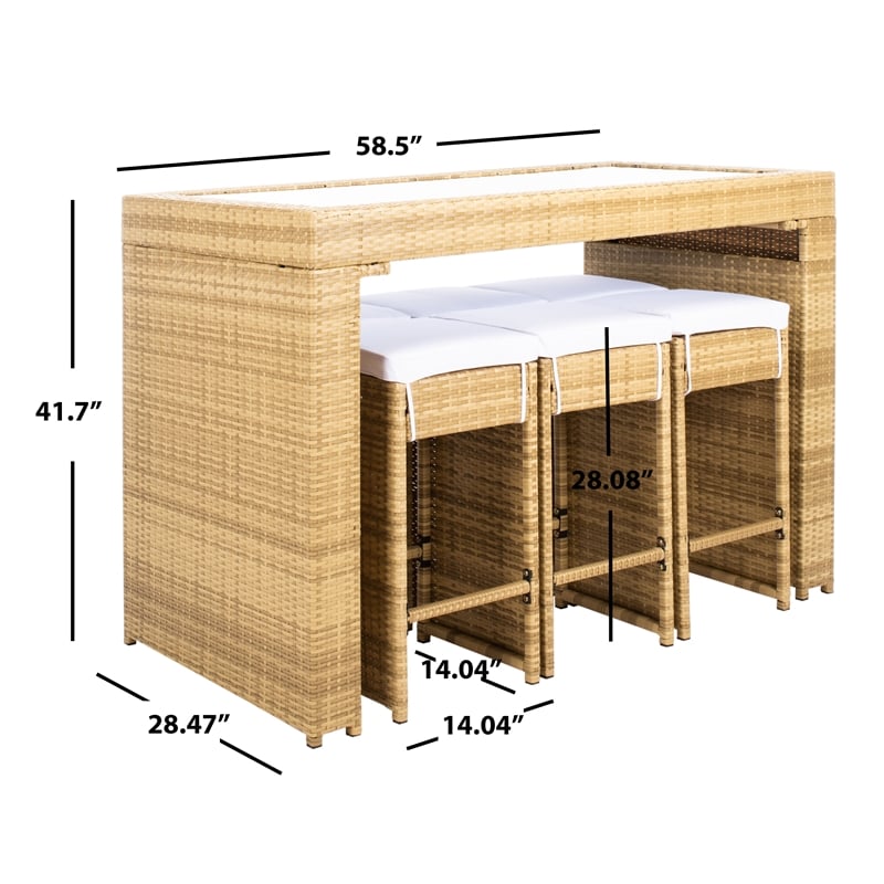 Safavieh Horus Wicker and Rattan Dining Set in Natural / White