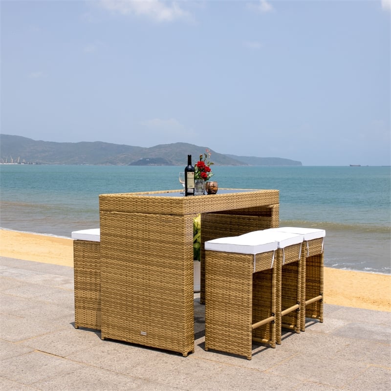 Safavieh Horus Wicker and Rattan Dining Set in Natural / White