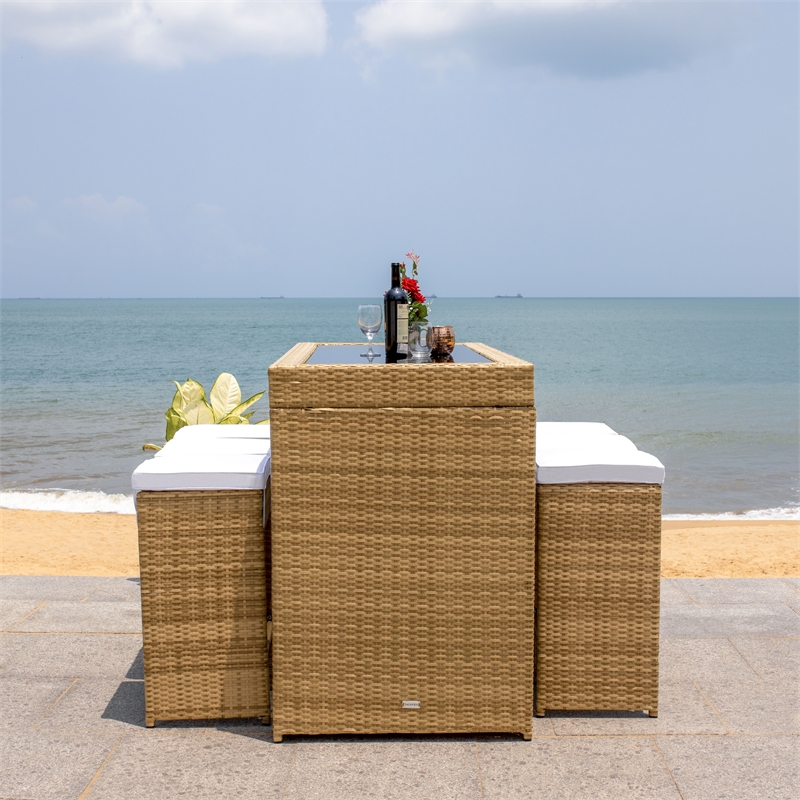 Safavieh Horus Wicker and Rattan Dining Set in Natural / White