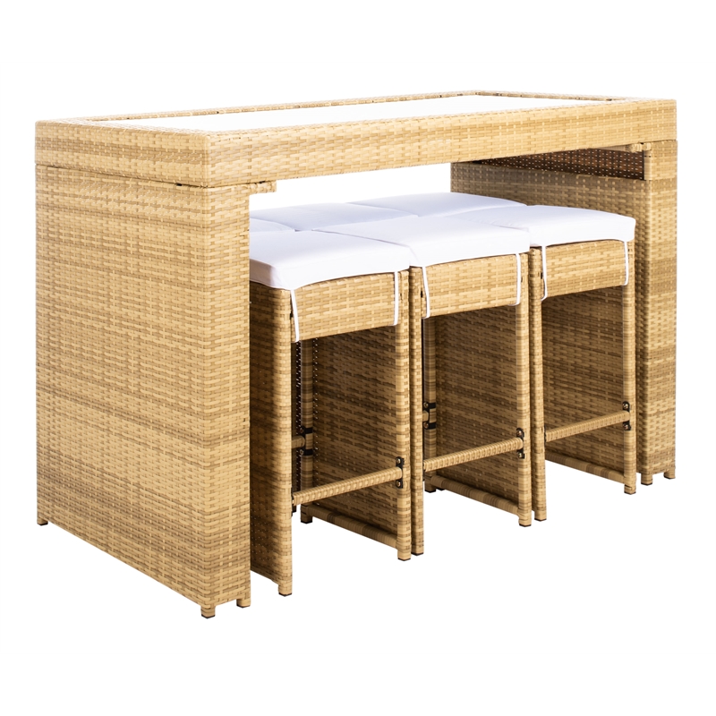 Safavieh Horus Wicker and Rattan Dining Set in Natural / White