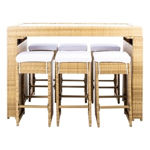Safavieh Horus Wicker and Rattan Dining Set in Natural / White