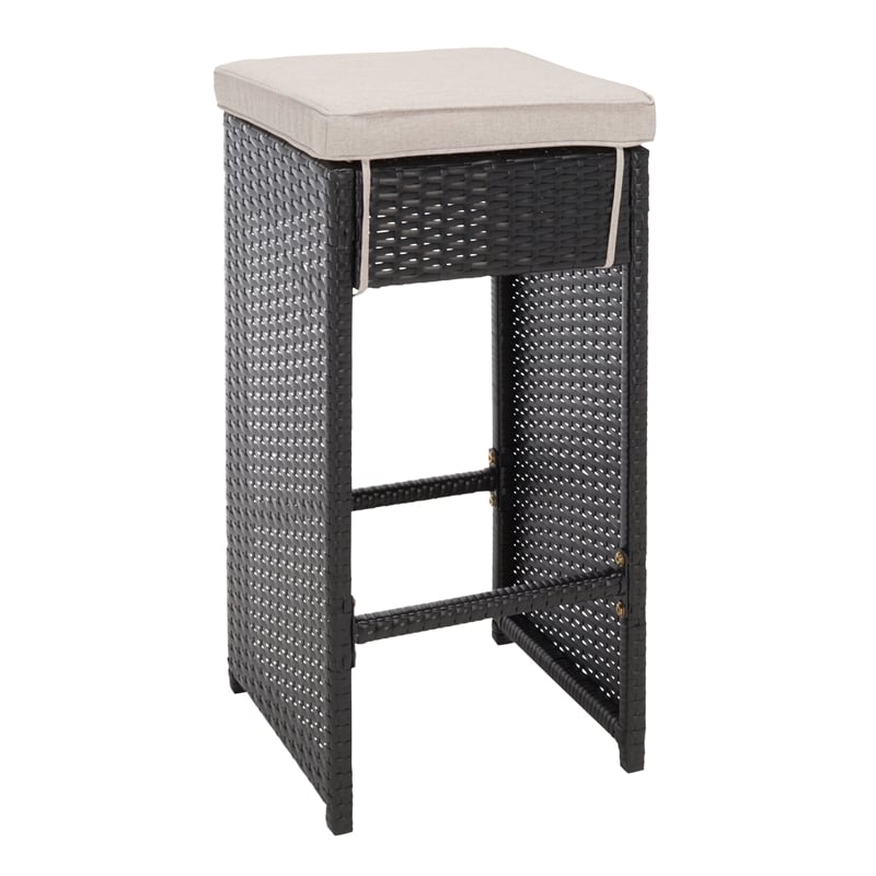 Safavieh Horus Wicker and Rattan Dining Set in Black / Light Gray