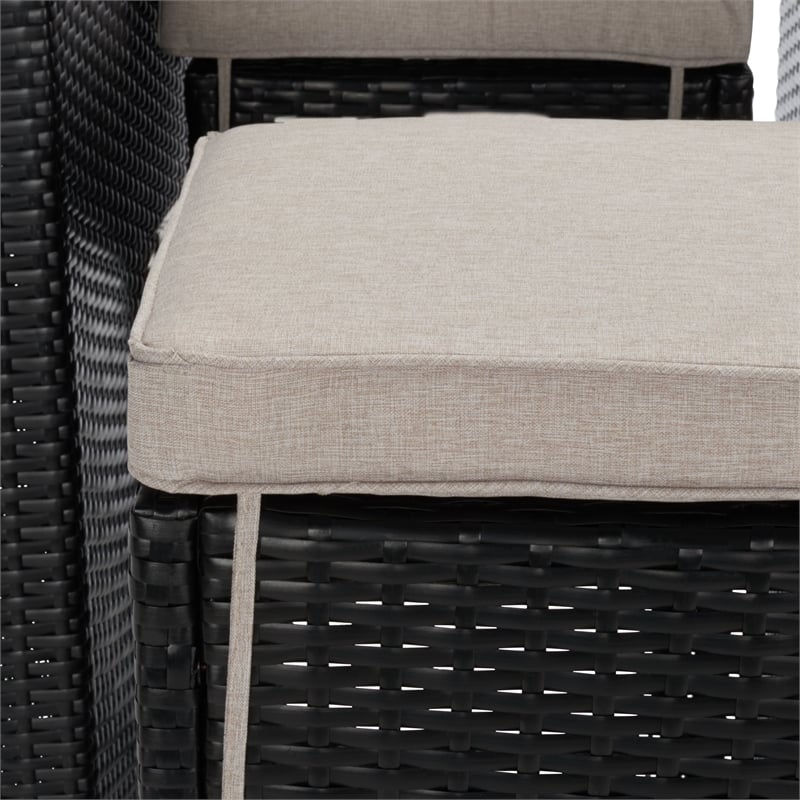 Safavieh Horus Wicker and Rattan Dining Set in Black / Light Gray