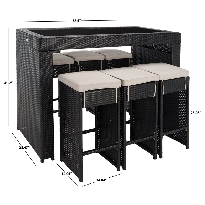 Safavieh Horus Wicker and Rattan Dining Set in Black / Light Gray