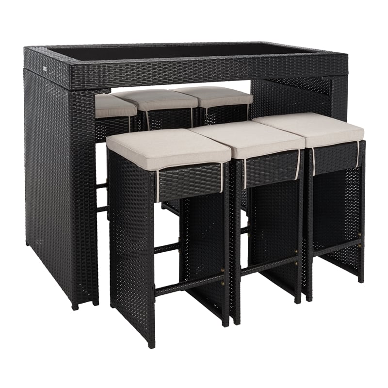 Safavieh Horus Wicker and Rattan Dining Set in Black / Light Gray