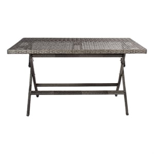 Safavieh Akita Wicker and Rattan Folding Table in Gray / Brown / White