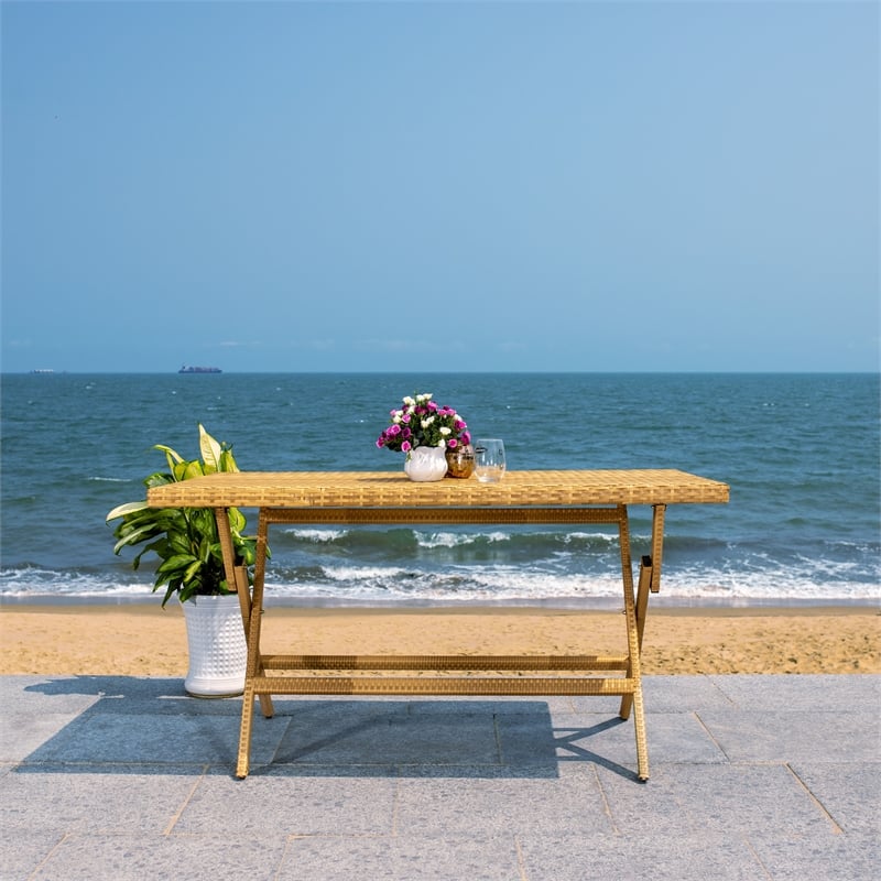 Safavieh Akita Wicker and Rattan Folding Table in Natural / White