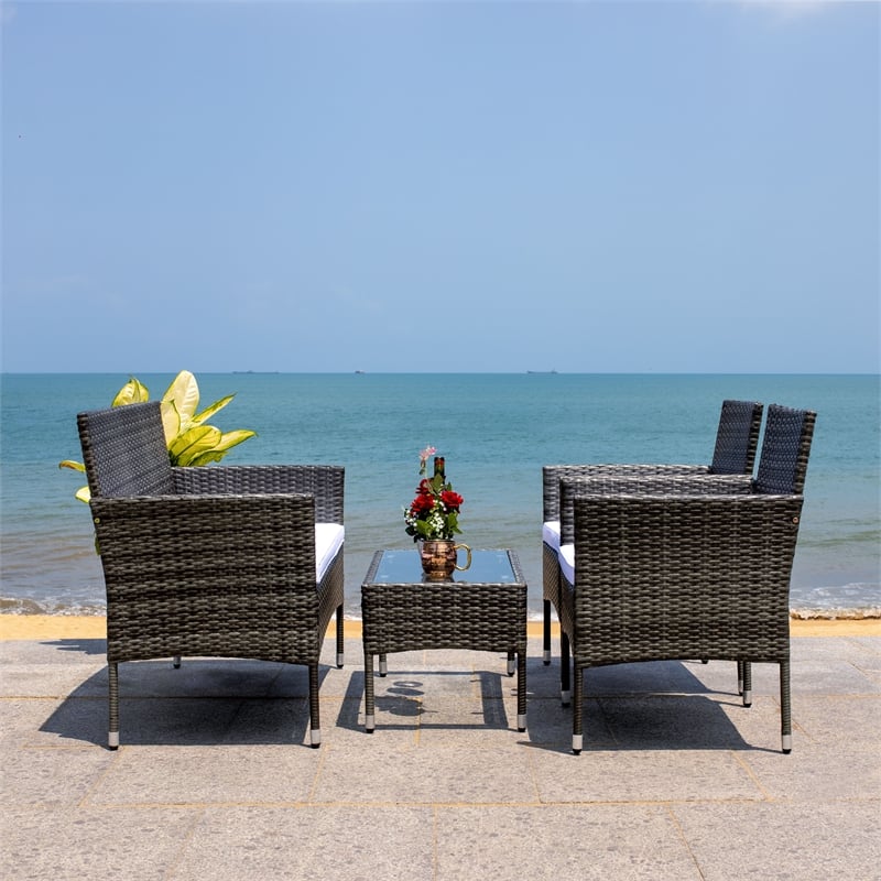 Safavieh Abdul 4Pc Wicker and Rattan Living Set in Gray / Brown / White