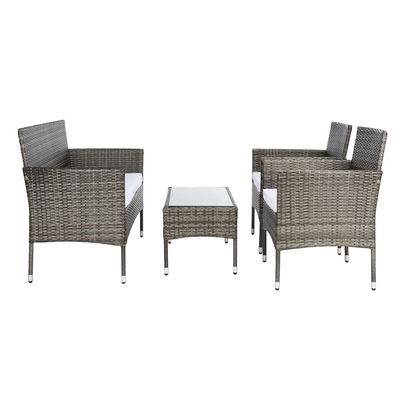 Safavieh Abdul 4Pc Wicker and Rattan Living Set in Gray / Brown / White