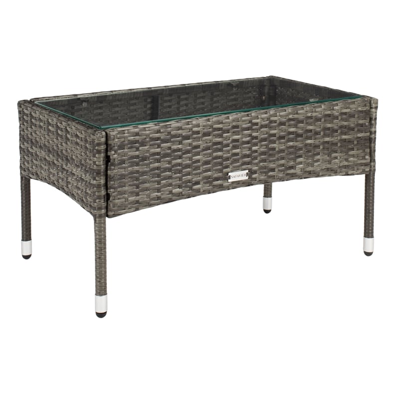Safavieh Abdul 4Pc Wicker and Rattan Living Set in Gray / Brown / White