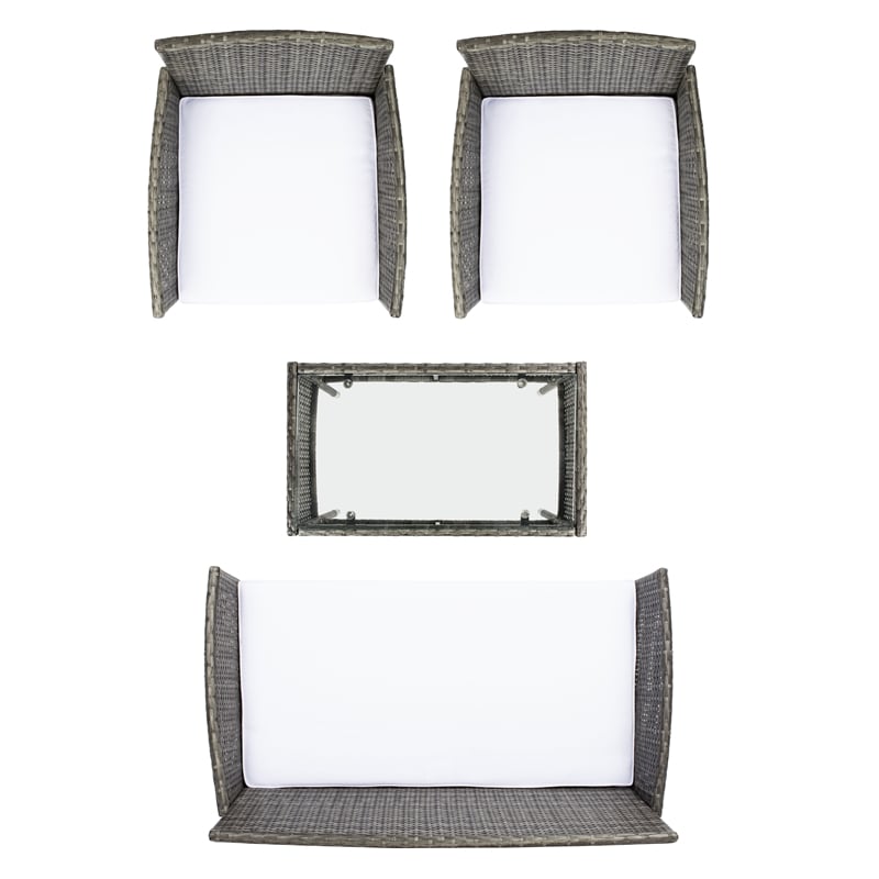 Safavieh Abdul 4Pc Wicker and Rattan Living Set in Gray / Brown / White